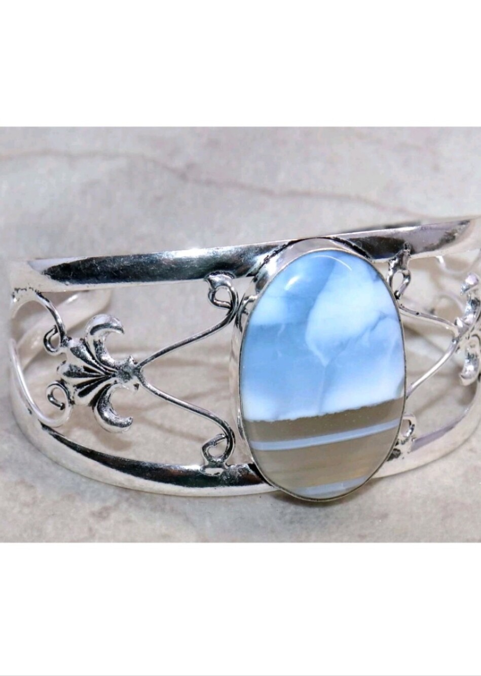 Owhyee Blue Opal Gemstone 925 Sterling Silver Handmade Adjustable Cuff Bracelet